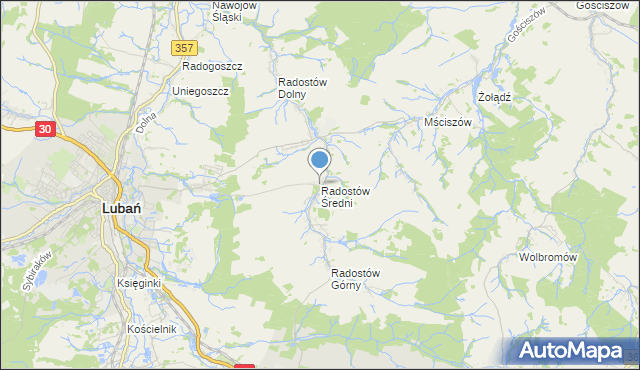 mapa Radostów Średni, Radostów Średni na mapie Targeo